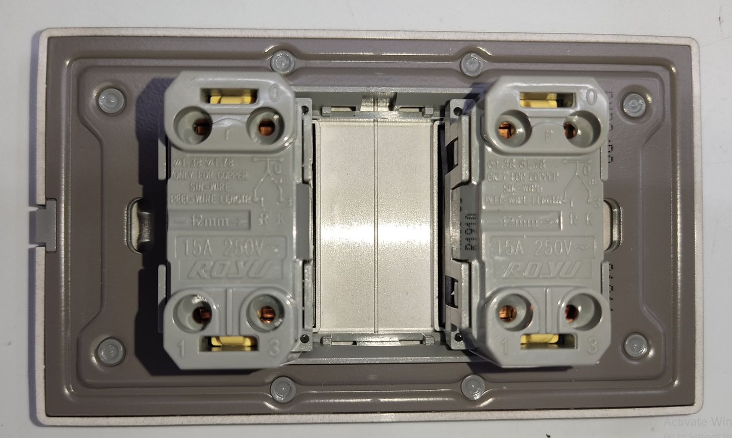 Royu 2 gang 3 way switch mounting frame with terminal connectors for electrical wiring