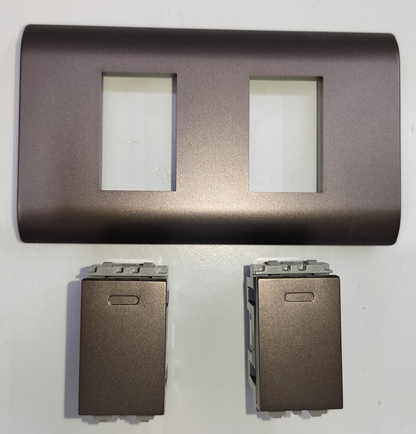 Royu 2 gang 3 way switch with bronze finish and matching faceplate for power points and switches