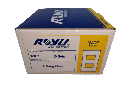 Box of Royu 2 gang faceplate wide series with 10 sets by Electx Electrical Supply