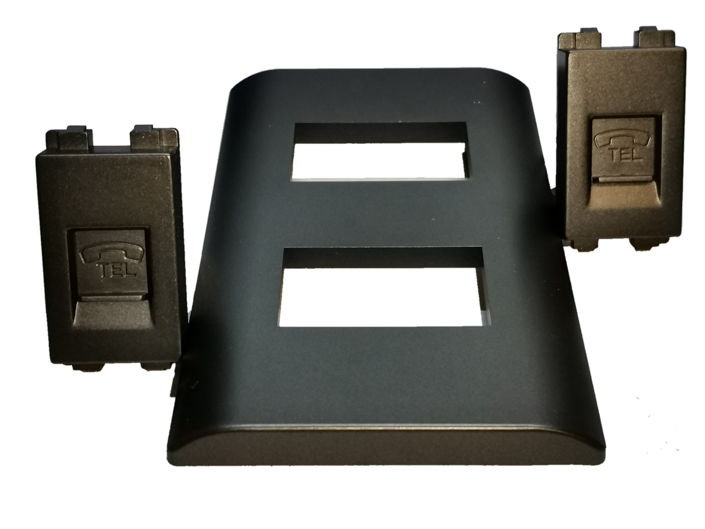 Royu 2 gang telephone outlet with two port covers in sleek black design for home connectivity