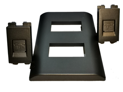 Royu 2 gang telephone outlet with two port covers in sleek black design for home connectivity