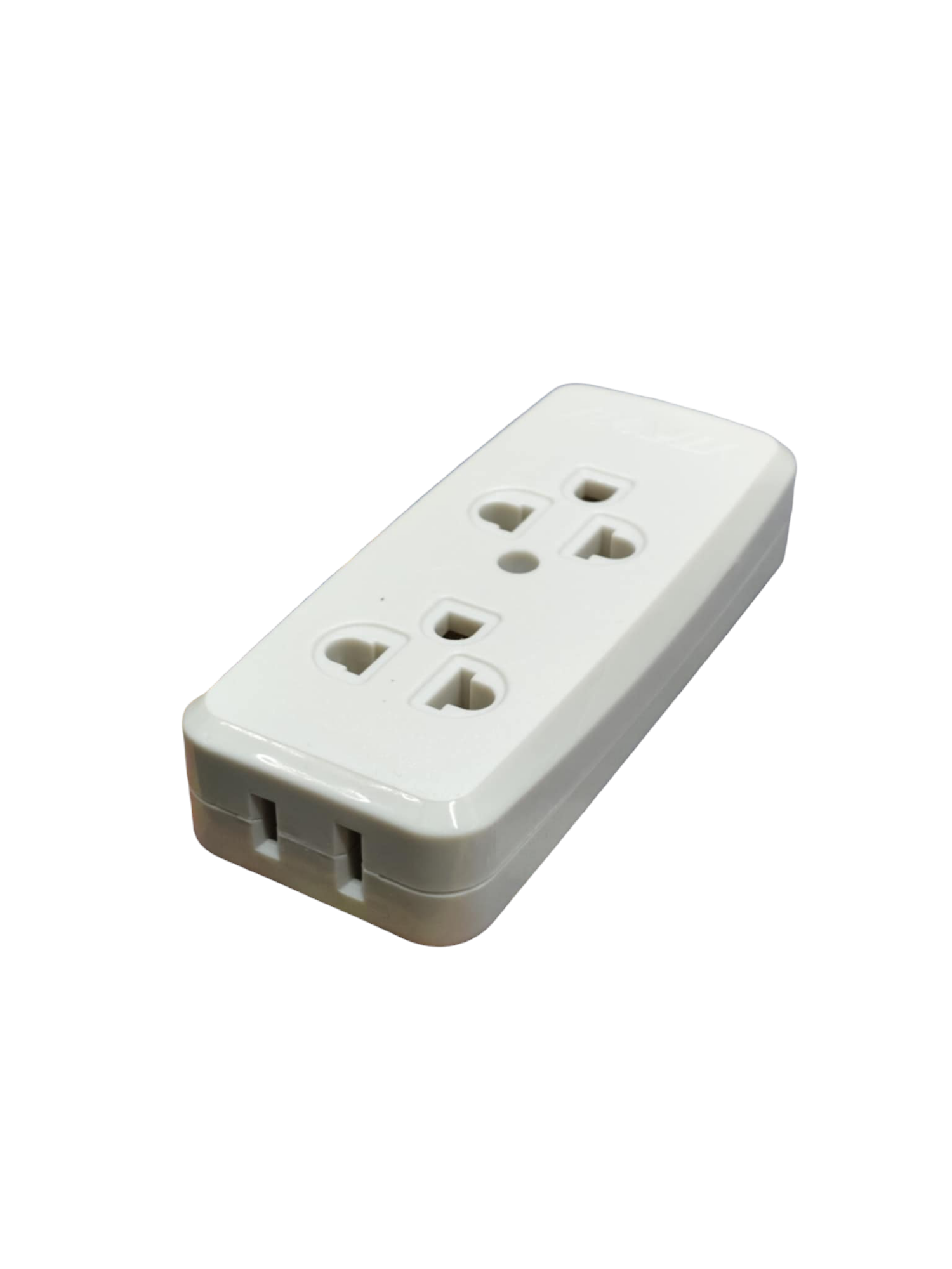 Royu 2 gang universal outlet with ground in white plastic casing for electrical connections