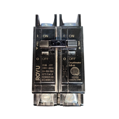Royu 20A circuit breaker 2 pole RCBB20-60 with clear labeling for easy operation and installation