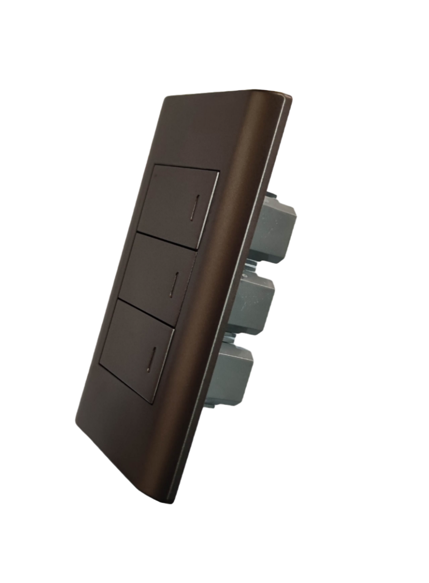 Royu 3 gang 1 way switch in sleek brown finish for controlling three separate circuits