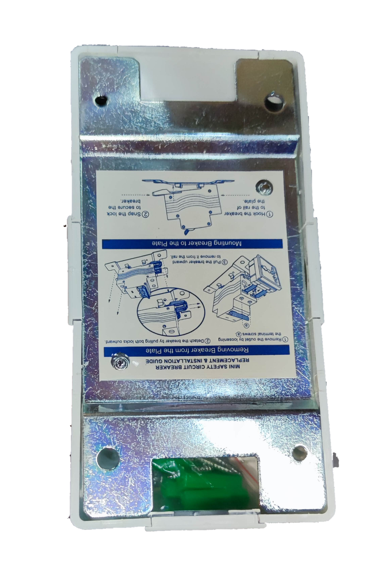 Royu metal mounting plate with instruction label and visible green module for 32A Circuit Breaker 220V 6KIAC