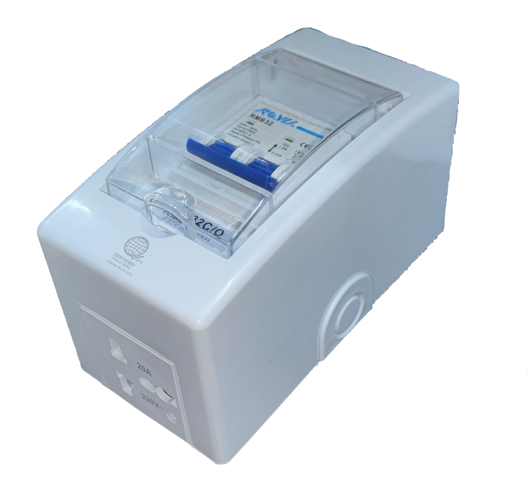 Royu 32A Circuit Breaker 220V 6KIAC in white surface mounted enclosure with clear hinged cover