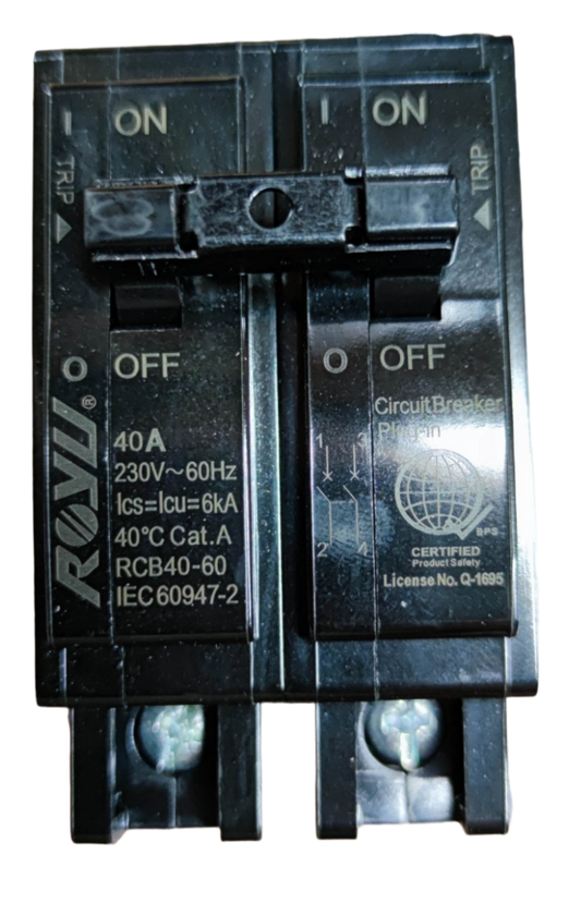 Royu 40 amp breaker 220V 2 pole Plug In 6 KAIC with ON and OFF switch for reliable electrical safety