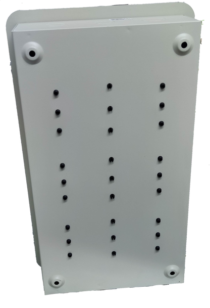 Royu 6x6 two pole plug in panel box in white with multiple mounting holes for electrical circuitry
