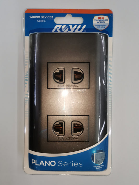 Royu dark gray plano series outlet with dual 15A 250V sockets in packaging