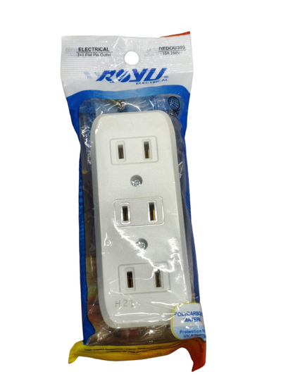 Royu 3 gang flat pin outlet white triple socket in retail packaging for home power points and switches