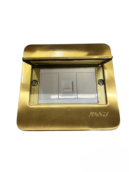 Royu Floor Outlet 1 Gang LAN Outlet with brass cover and white LAN port for floor installation