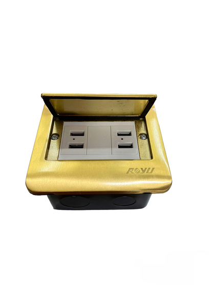 Royu Floor Outlet 4 Port USB Outlet with gold cover and four USB ports for charging devices