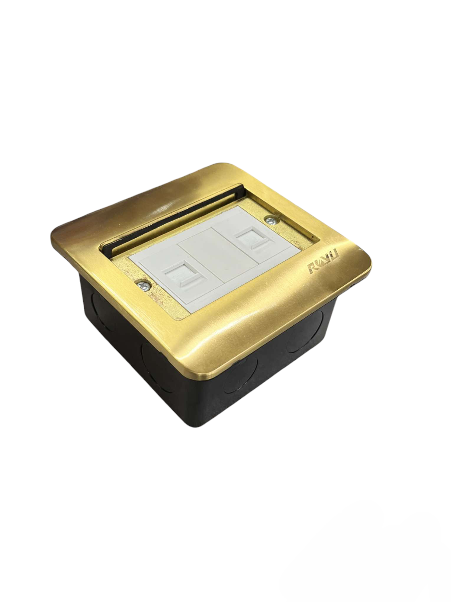Royu Floor Outlet TEL and LAN Outlet with gold metal frame and white dual ports for telephone and network connections