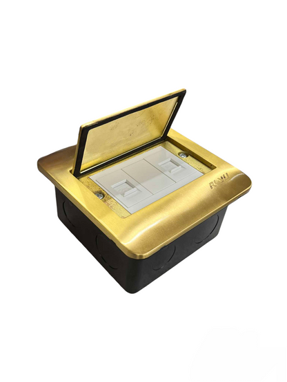 Royu Floor Outlet TEL and LAN Outlet with gold metal cover and two ports for telephone and LAN connection