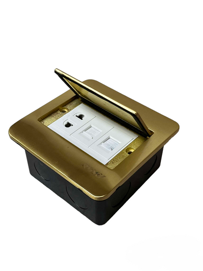 Royu Gold Plate Floor Outlet Voice and Data with multiple ports and flip cover for easy access