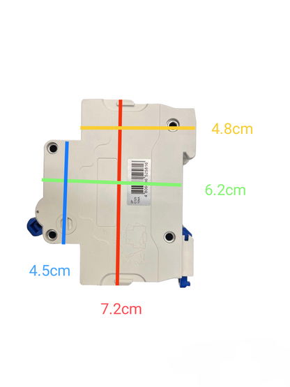 Royu miniature circuit breaker 220V showing front view with dimensions labeled in centimeters