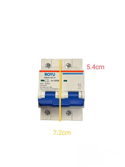 Royu miniature circuit breaker 220V with blue switches and dual-pole design for electrical safety
