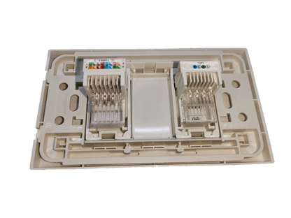 Royu network and phone wall plate with dual ports for network and telephone connections