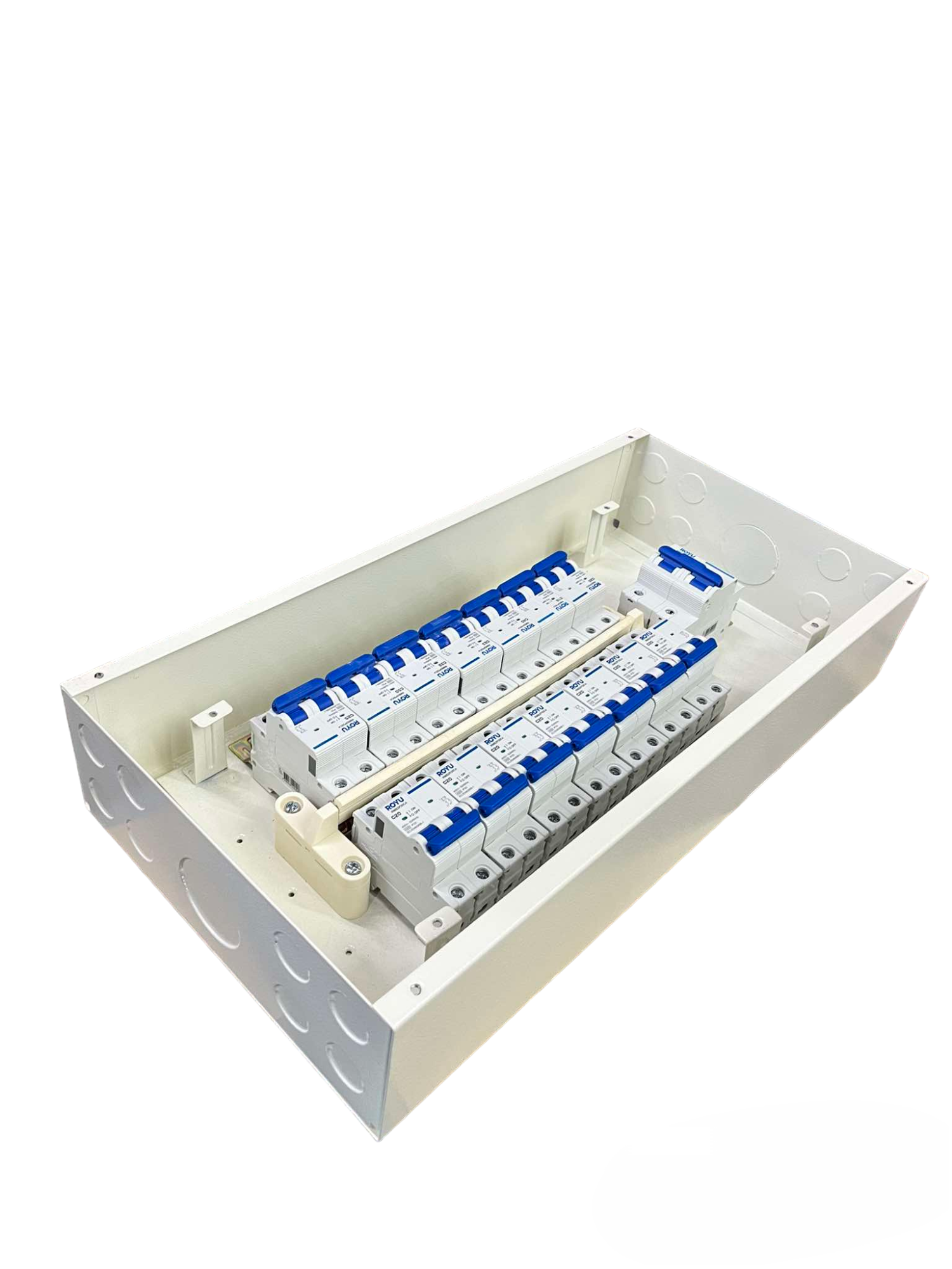 Royu Himel Koten Panel Board 125A 2Pole Main Miniature electrical circuitry and parts in white casing