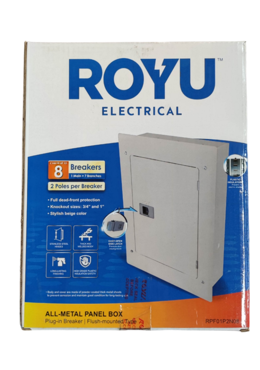 Royu Panel Board 4x4 8 Holes for 2 Pole Plug in all-metal electrical panel box with breaker slots