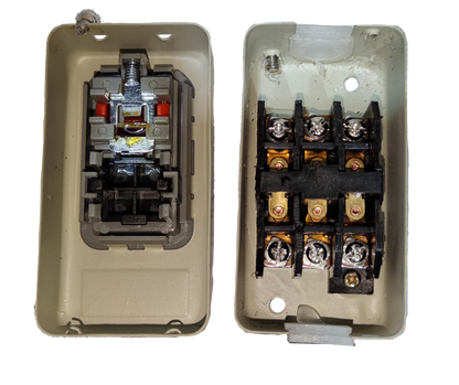 Royu Push Button Switch 10A 250V 3 Pole with detailed internal wiring and casing parts