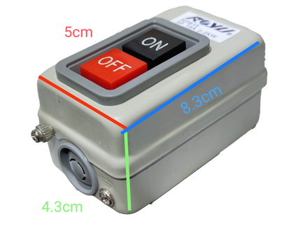 Royu Push Button Switch 15A 250V 3 Pole with red OFF and black ON buttons in a compact rectangular casing