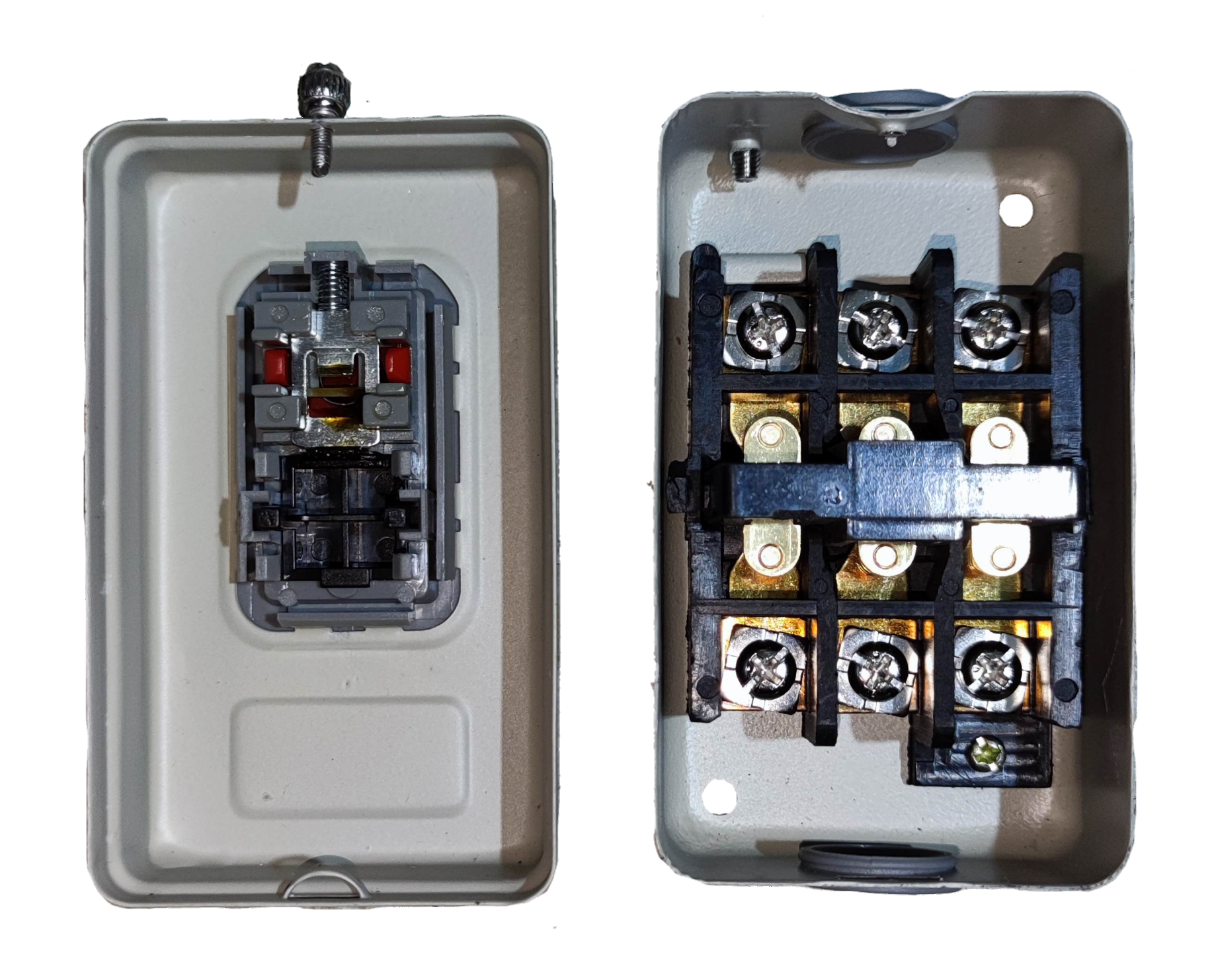 Royu Push Button Switch 30A 250V 3 Pole showing internal wiring and contact components