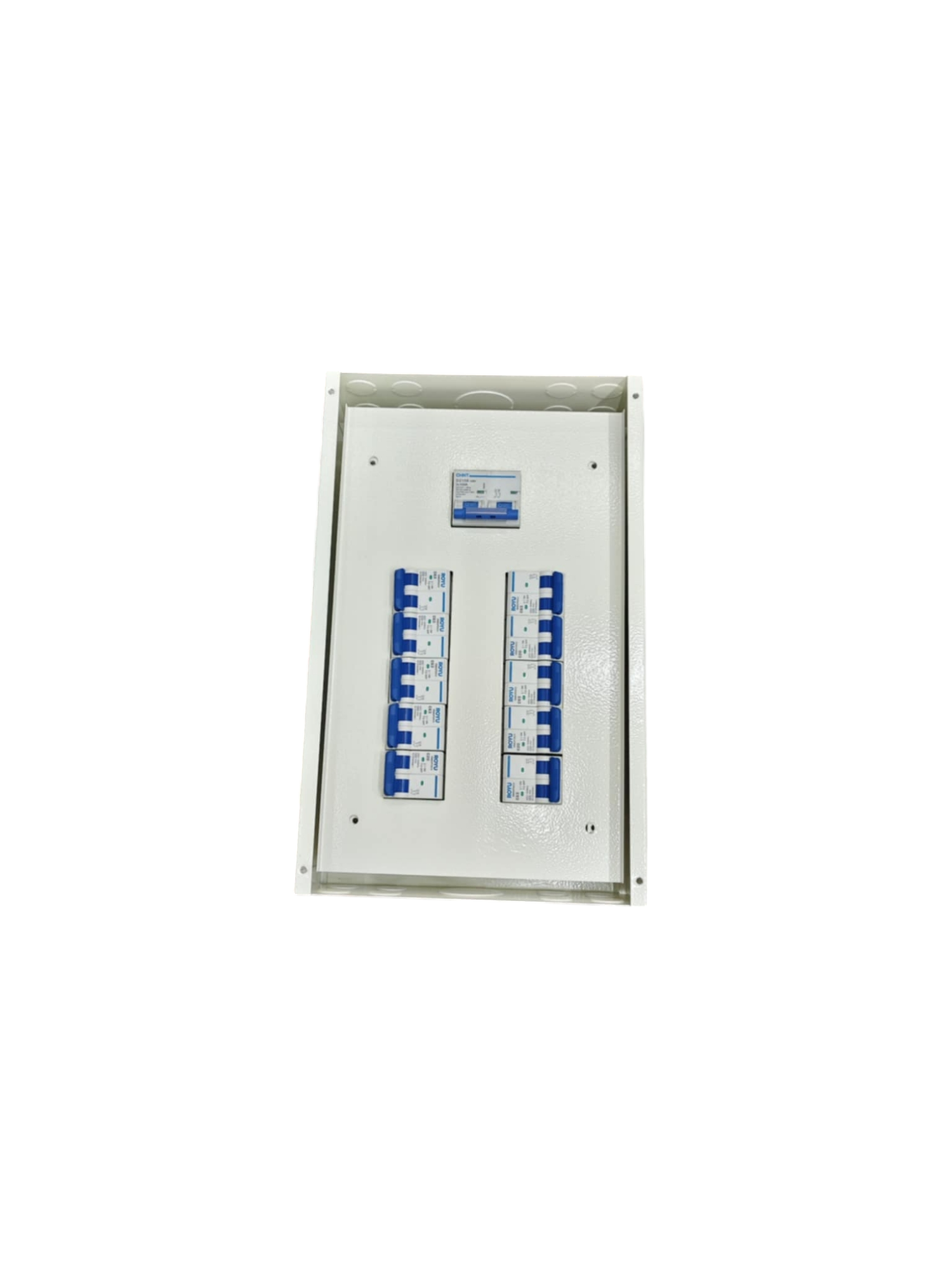 Royu 2 pole panel board for MCB with 100A Main white metal enclosure with dual MCB rows and 100A main