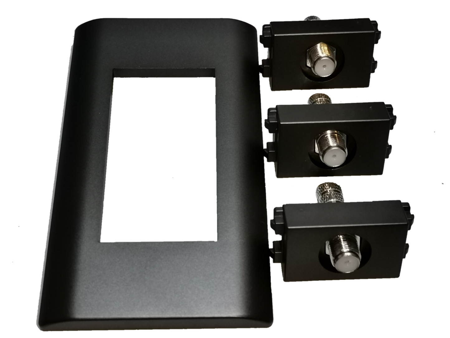 Royu 3 gang cable TV outlet matte black wall plate with three modular coax F connectors