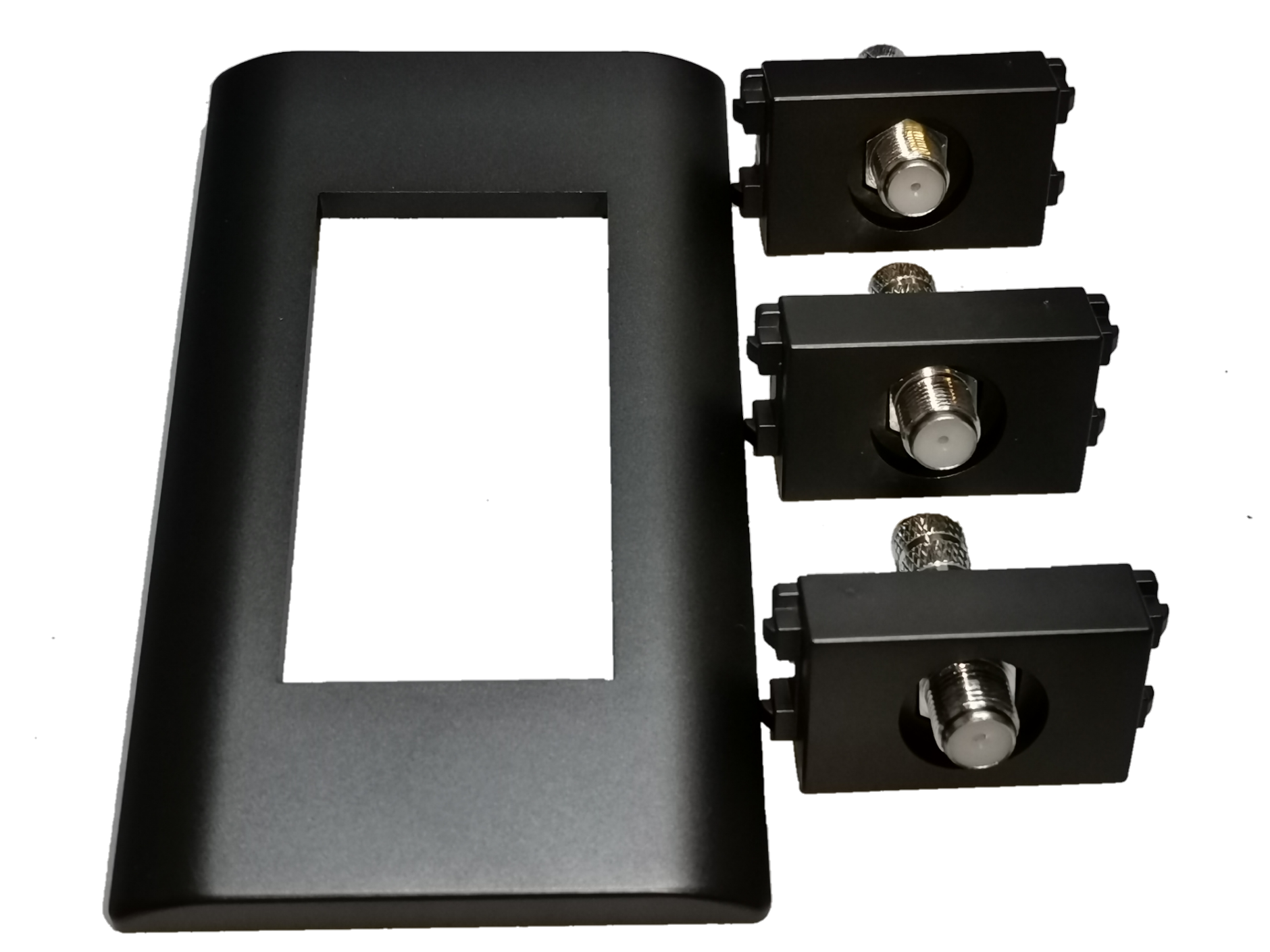 Royu 3 gang cable TV outlet matte black wall plate with three modular coax F connectors