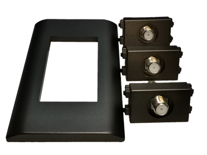 Royu 3 gang cable TV outlet black modular wall plate with three F type coax connectors