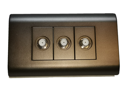 Royu 3 gang cable TV outlet metallic brown wall plate with three coax F connectors for TV distribution