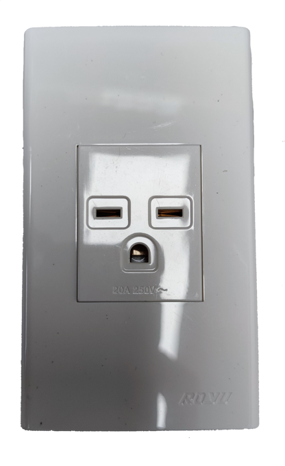White Royu Aircon Outlet with Plate single socket with earth pin for wall mounted air conditioner power