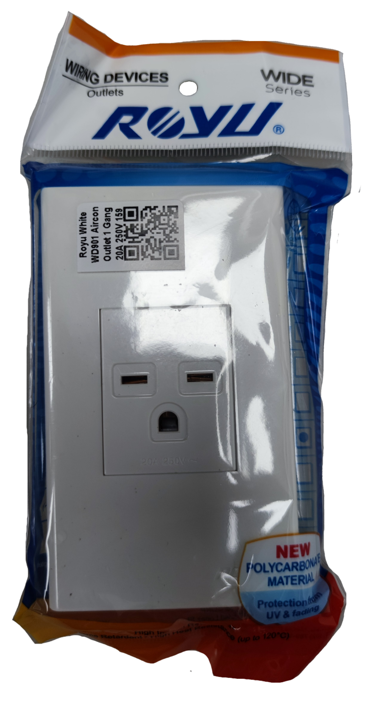 Royu Aircon Outlet with Plate white wall mounted power outlet in retail packaging for air conditioner