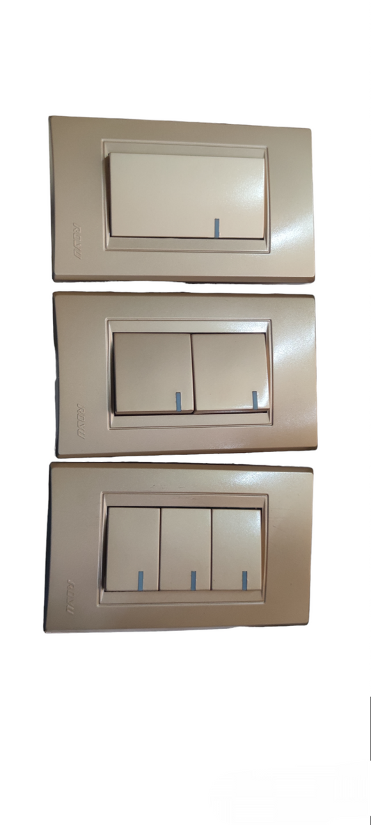 Royu Switch Flush Type 1 Way 10A 250V single double and triple switch panels in beige color
