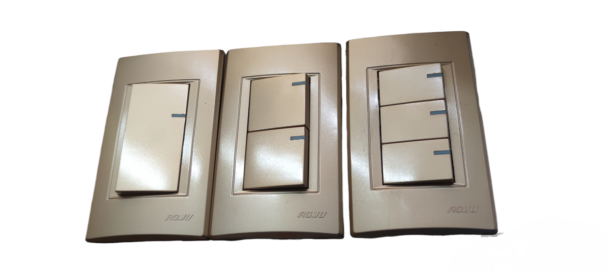 Royu Switch Flush Type 1 Way 10A 250V in beige with single and double rocker switch options