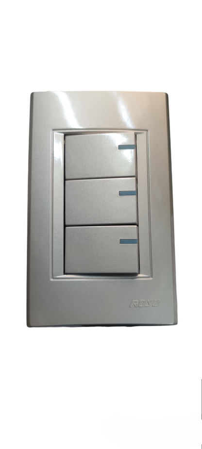 Royu Switch Flush Type 1 Way 10A 250V triple rocker switch with silver finish