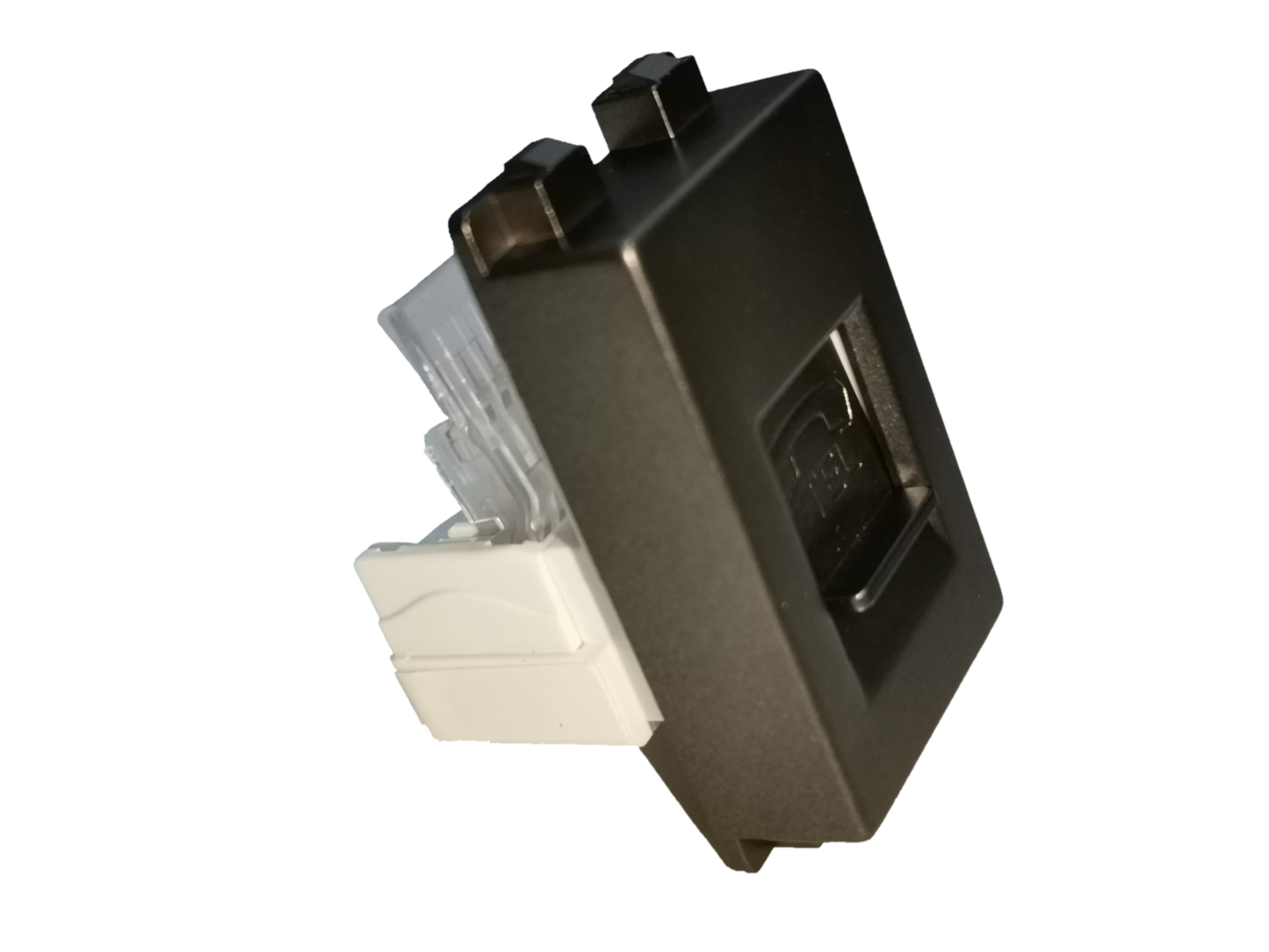 Royu Telephone Outlet Dark Gray with white connector for secure phone line connection