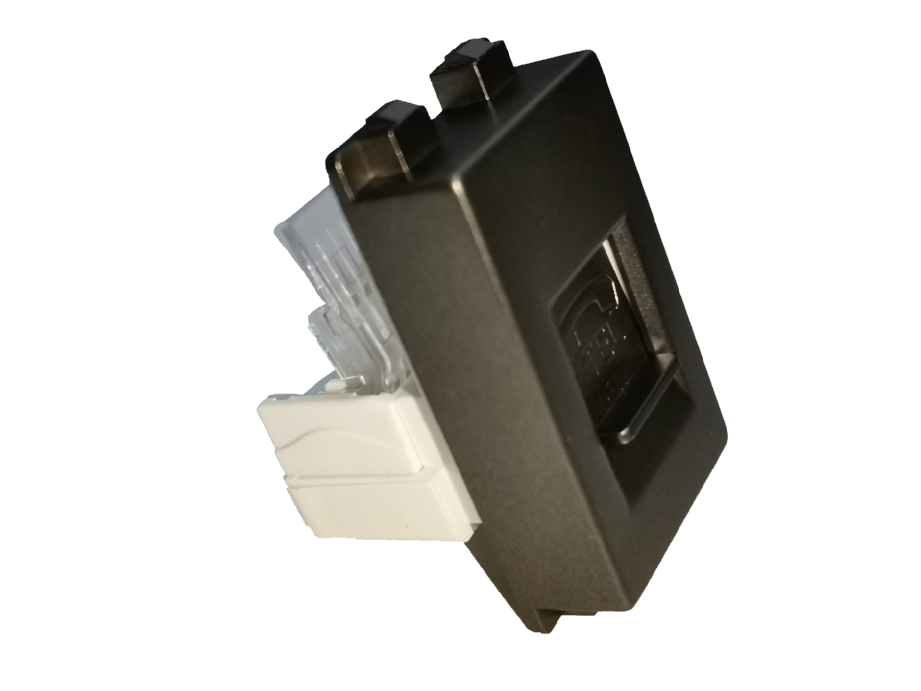 Royu Telephone Outlet Dark Gray with white connector for secure phone line connection