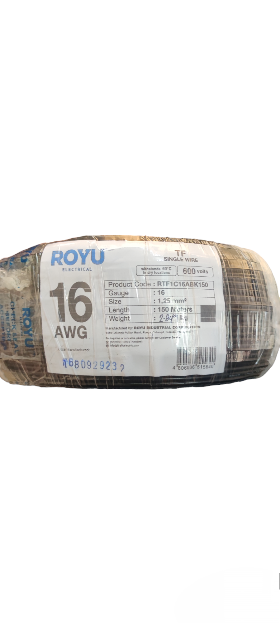 Royu TF Wire 16 1.25mm 1 Roll electrical wire wrapped in packaging with product label