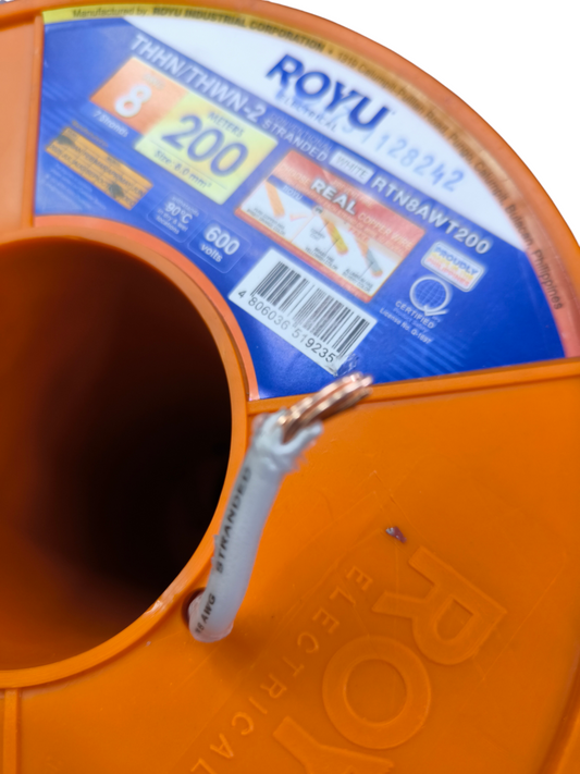 Royu THHN Wire on an Orange Spool, rated for 600 volts and suitable for various electrical applications
