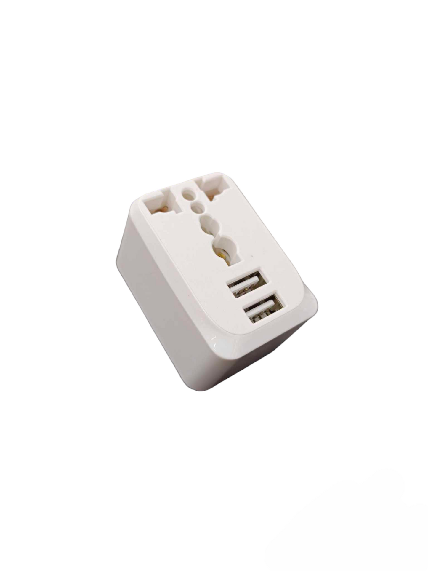 Royu Travel Adaptor with Universal Outlet in white featuring USB ports for international use