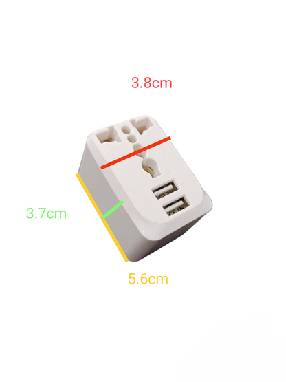 Royu Travel Adaptor with Universal Outlet featuring dual USB ports and compact design