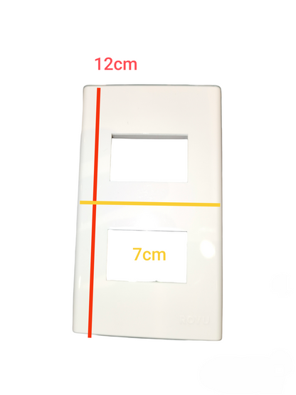 White Royu wide series plate cover measuring 12 cm by 7 cm for power points and switches
