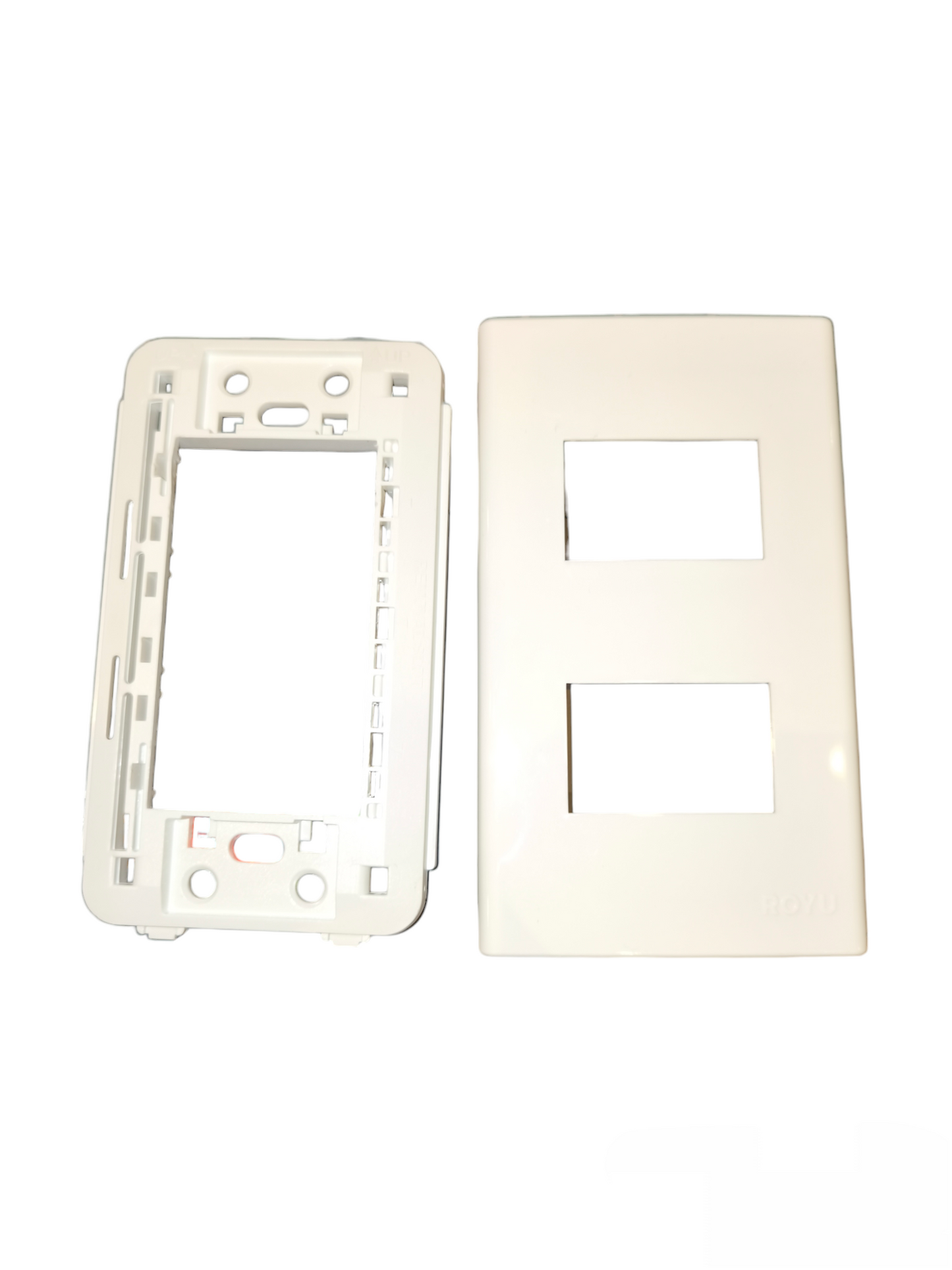 Royu wide series plate cover in white for power points switches and plugs with dual openings