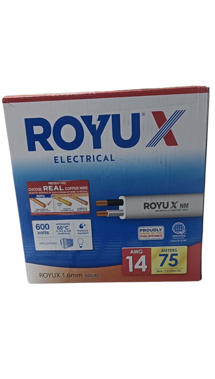 Royu Romex Cable Duplex Flat Solid 2C 75 Meters Box with AWG 14 rating for electrical projects