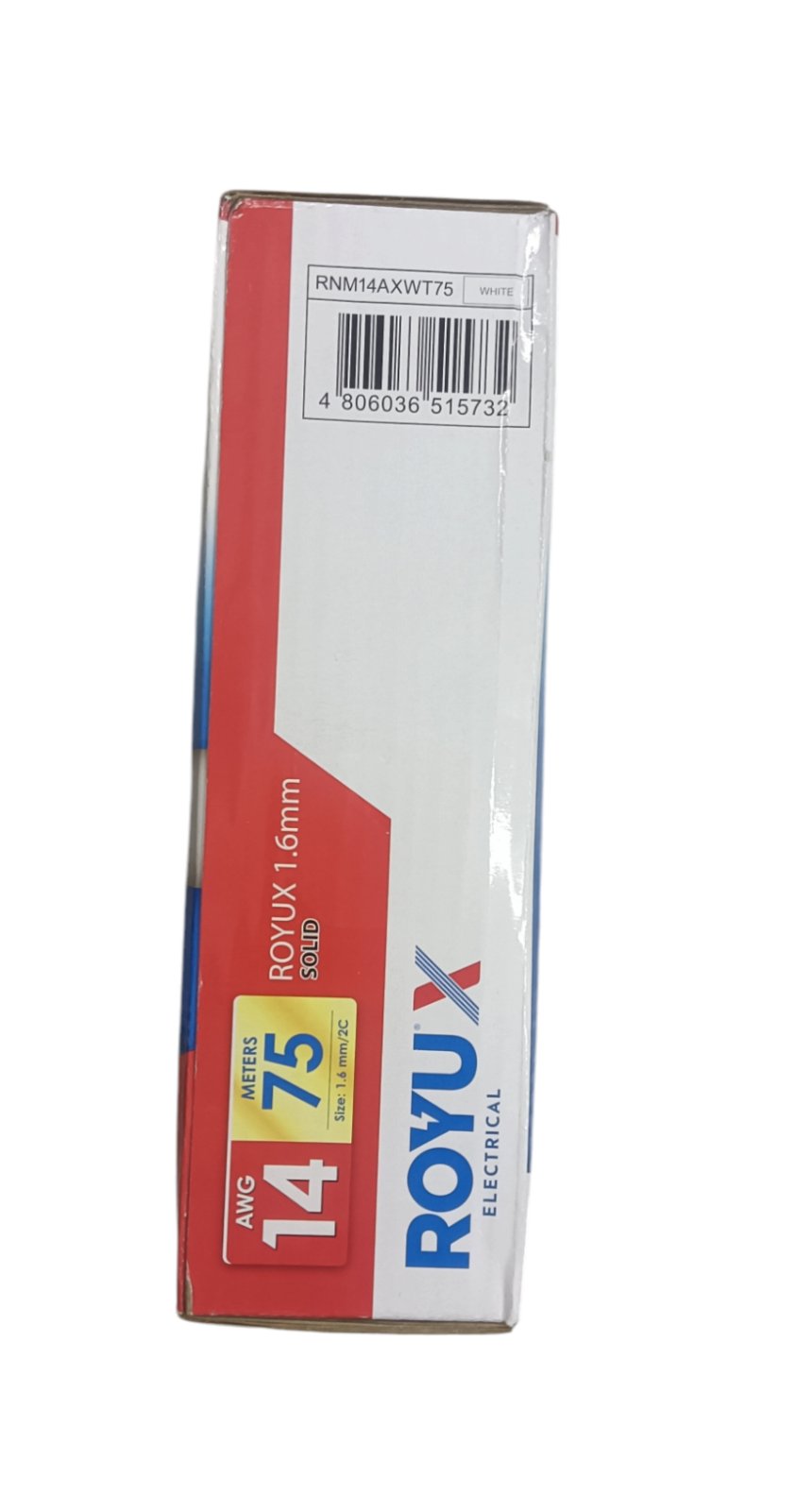 Royu Romex Cable Duplex Flat Solid 2C 75 Meters packaging shown on the side for electrical projects