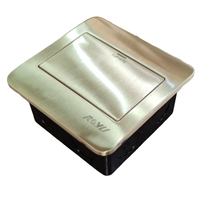 Royu Floor Outlet Fixture Gold For Wide Series with brushed metal finish and flip cover for power access
