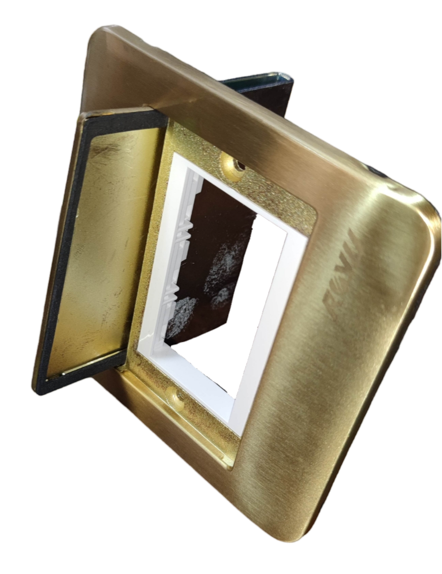 Royu Floor Outlet Fixture Gold For Wide Series with hinged cover and brass finish