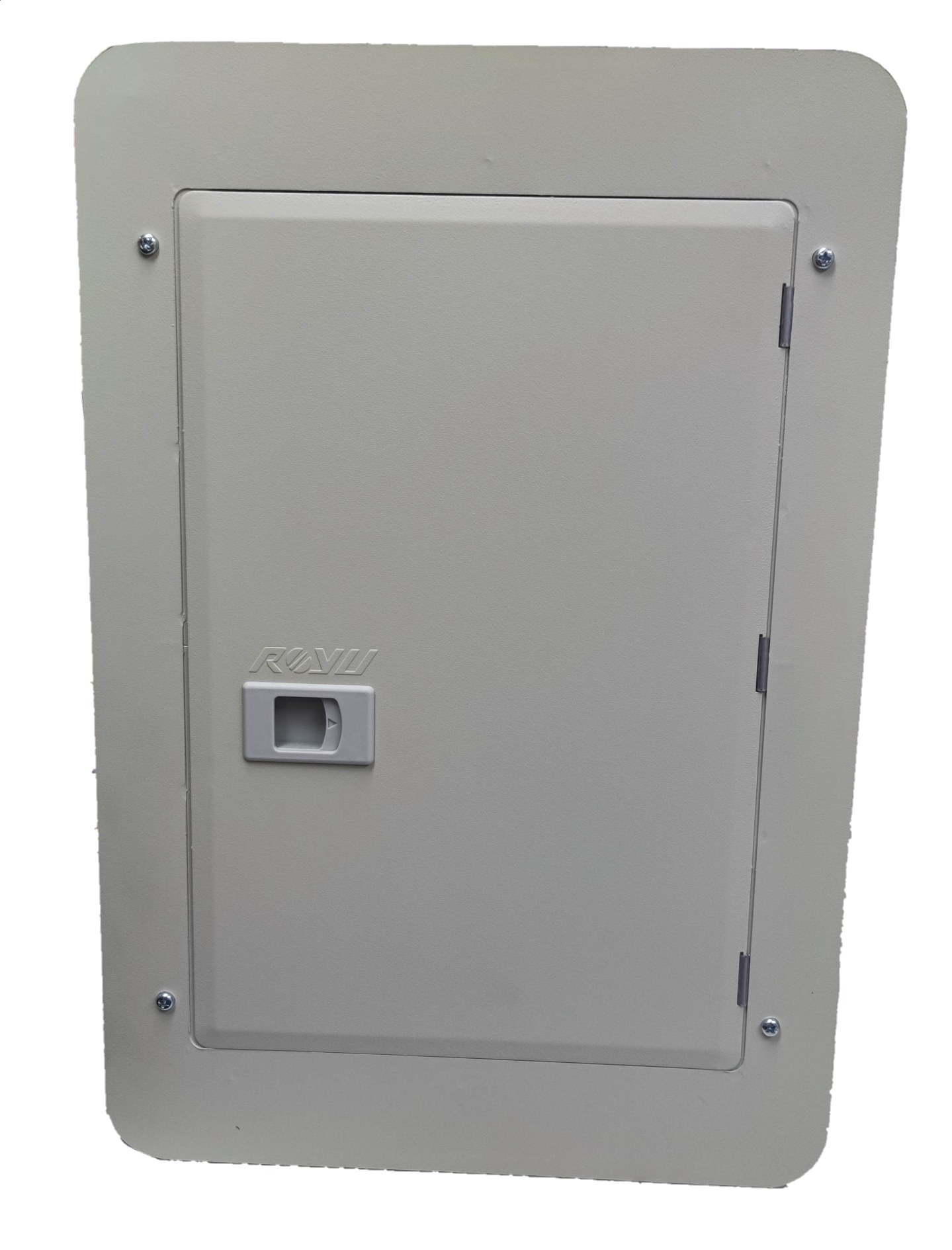 Royu Panel Board 5x5 10 Holes for 2 Pole Plug in white electrical circuit panel with latch door